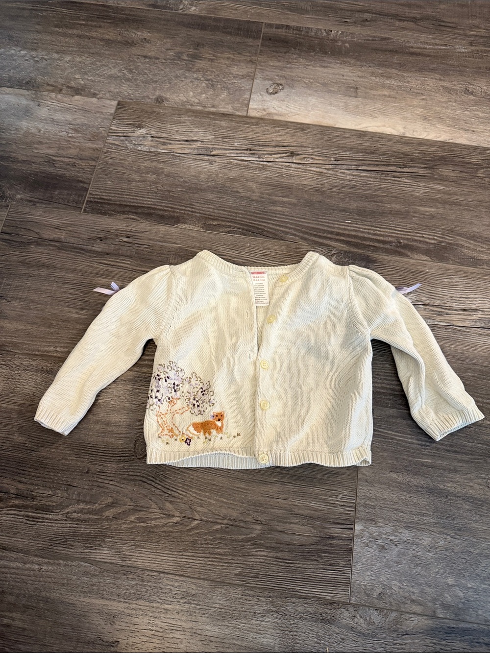 Gymboree Cream Knit Cardigan with Fox Embroidery